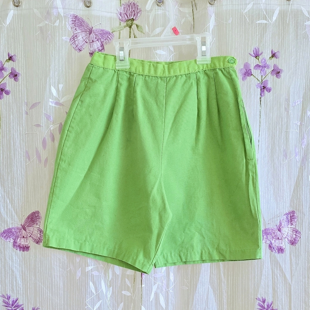 1960s Vintage Shorts 60s Mod Bermuda High Waisted Lime Green Juniors XXS Summer